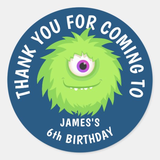 毛皮の怪獣かわいい青 ラウンドシール (正面)