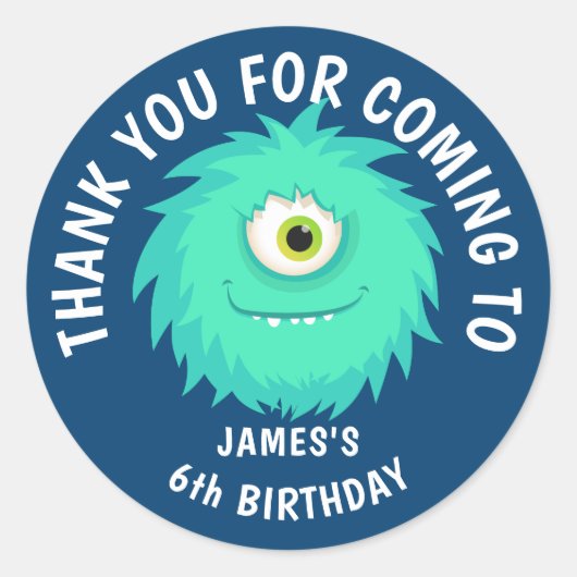 毛皮の怪獣かわいい青 ラウンドシール (正面)