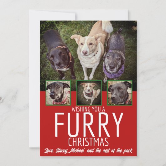 毛皮の数々のクリスマスフォトドッグのコラージクリスマス シーズンカード (正面)