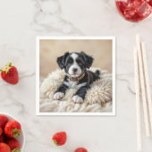 毛皮の枕に可愛い子犬 スタンダードカクテルナプキン (インサイチュ)