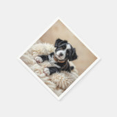 毛皮の枕に可愛い子犬 スタンダードカクテルナプキン (角)