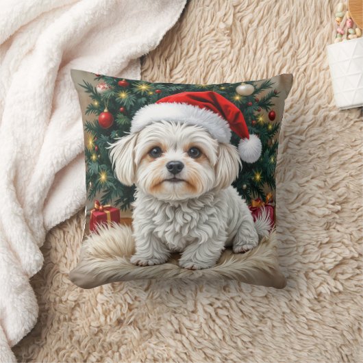 毛皮の枕の上のクリスマスマルチーズの犬 クッション (ブランケット)