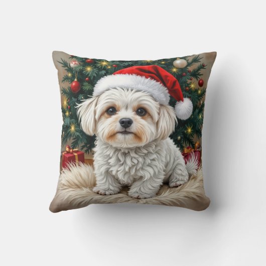 毛皮の枕の上のクリスマスマルチーズの犬 クッション (裏面)