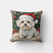 毛皮の枕の上のクリスマスマルチーズの犬 クッション (正面)