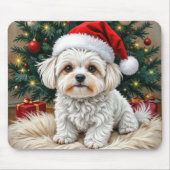 毛皮の枕の上のクリスマスマルチーズの犬 マウスパッド (正面)