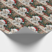 毛皮の枕の上のクリスマスマルチーズの犬 ラッピングペーパー (角)