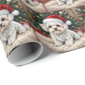 毛皮の枕の上のクリスマスマルチーズの犬 ラッピングペーパー (ロールコーナー)