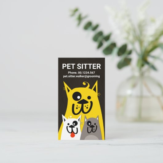 毛皮の犬の母の子供ペット座って 名刺 (スタンド正面)