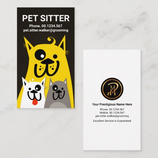 毛皮の犬の母の子供ペット座って 名刺 (正面/裏面)