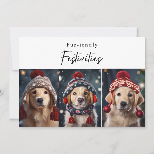 毛皮の祭り犬のクリスマスフォトコラージュ シーズンカード (正面)