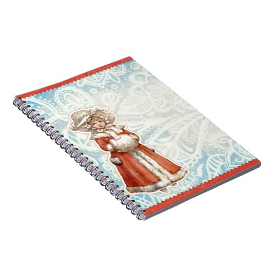 毛皮の赤のコートのビクトリアンなクリスマスの女の子 ノートブック (右側)