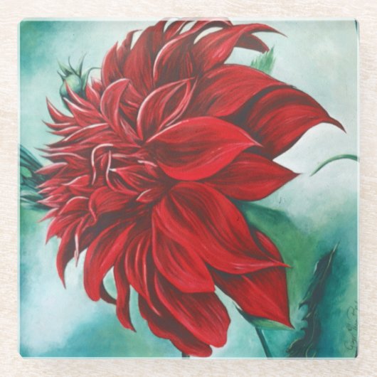 毛皮の赤 ガラスコースター (正面)