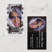 毛皮または蝶サロンの名刺を持つ女性 名刺 (正面/裏面)