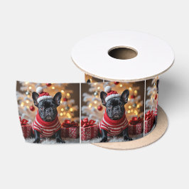 毛皮フランスののクリスマスブルドッグ サテンリボン