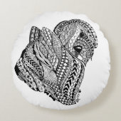 毛皮- Briardの枕で包まれたなハート ラウンドクッション (正面)