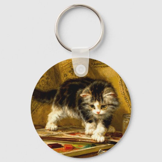 毛筆絵を描付きの子猫 キーホルダー (正面)