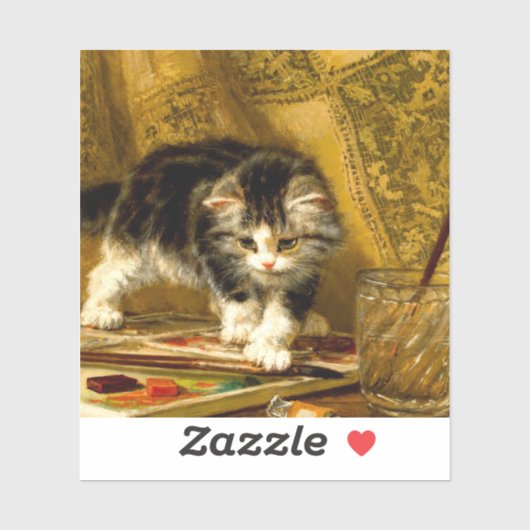 毛筆絵を描付きの子猫 シール (シート)