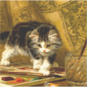 毛筆絵を描付きの子猫 シール (正面)