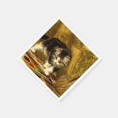 毛筆絵を描付きの子猫 スタンダードカクテルナプキン (角)