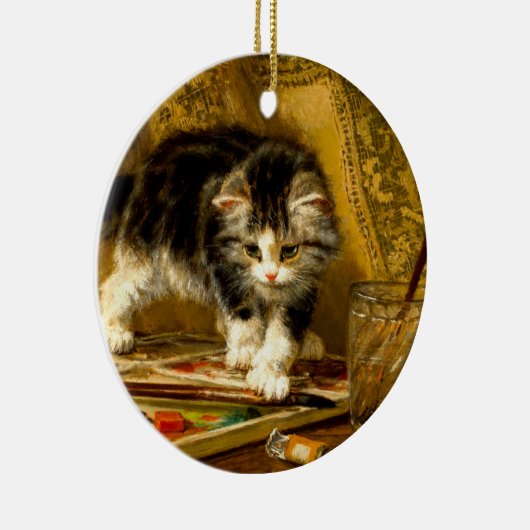 毛筆絵を描付きの子猫 セラミックオーナメント (右)