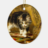毛筆絵を描付きの子猫 セラミックオーナメント (左)