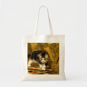 毛筆絵を描付きの子猫 トートバッグ