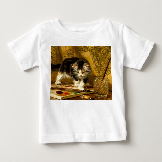 毛筆絵を描付きの子猫 ベビーTシャツ (正面)