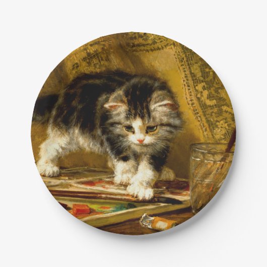 毛筆絵を描付きの子猫 ペーパープレート (正面)