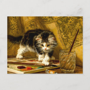 毛筆絵を描付きの子猫 ポストカード