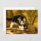 毛筆絵を描付きの子猫 ポストカード (正面/裏面)
