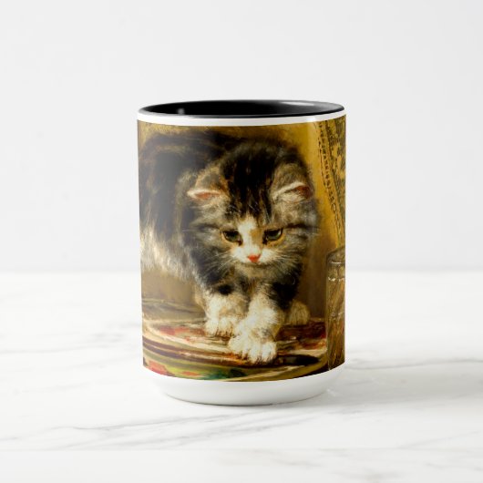 毛筆絵を描付きの子猫 マグカップ (中央)