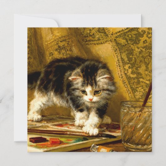 毛筆絵を描付きの子猫 招待状 (正面)