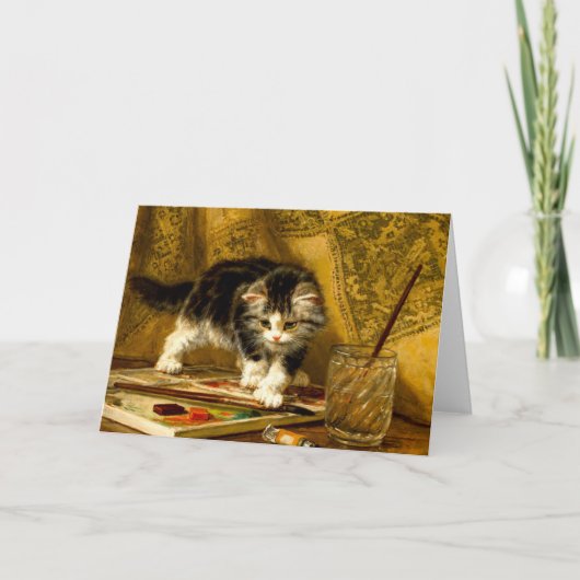 毛筆絵を描付きの子猫 招待状 (正面)
