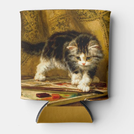 毛筆絵を描付きの子猫 缶クーラー (正面)