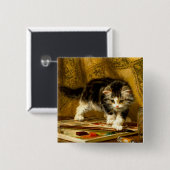毛筆絵を描付きの子猫 缶バッジ (正面&裏面)