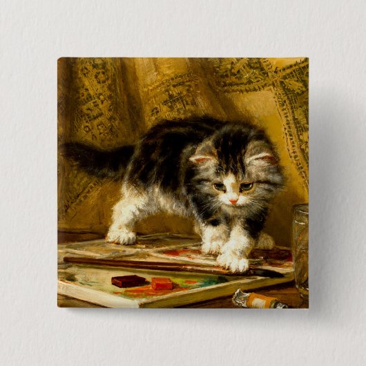 毛筆絵を描付きの子猫 缶バッジ (正面)