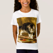 毛筆絵を描付きの子猫 Tシャツ (正面)
