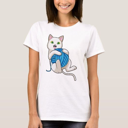 毛糸で遊ぶ猫 Tシャツ (正面)
