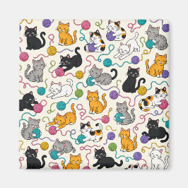 毛糸と遊ぶキャラクター猫 マグネット
