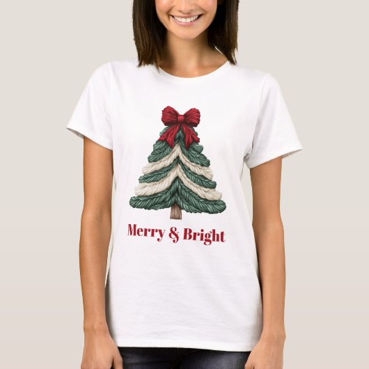 毛糸のフェイク刺繍クリスマスツリーデザイン Tシャツ (正面)