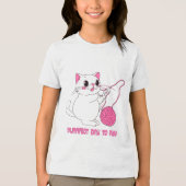 毛糸のボールで遊ぶ子猫 トライブレンドＴシャツ (正面)