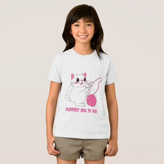 毛糸のボールで遊ぶ子猫 トライブレンドＴシャツ (正面全面)