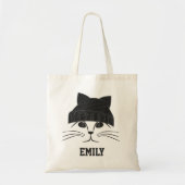 毛糸の帽子をかわいいパーソナライズされた猫 トートバッグ (正面)