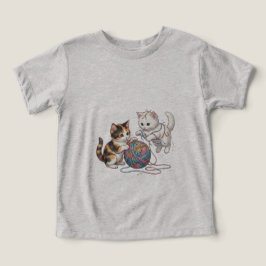 毛糸の玉に絡まるかわいい子猫Tシャツ