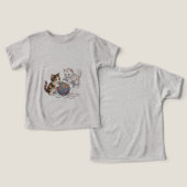 毛糸の玉に絡まるかわいい子猫Tシャツ (デザイン正面&裏面)