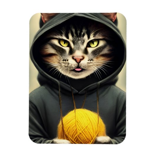 毛糸の玉を持つ猫 マグネット (縦)