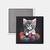 毛糸の白いグレーの子猫 マグネット (正面/裏面)