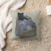 毛糸の袋に入った黒猫 クッション (ブランケット)