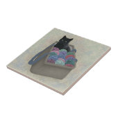 毛糸の袋に入った黒猫 タイル (側面)