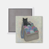 毛糸の袋に入った黒猫 マグネット (正面/裏面)